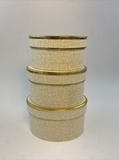 Paper Mache 3 Oval Nesting Trinket Gift Boxes w/Lids Tan Linen Look Gold Trim