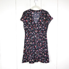 Madewell Dress Womens SZ 4 Dark Floral Button Up V Neck Mini Dress Versitile