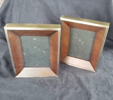 LOFT Picture Frames Pair 5x7 Deep Shadow Box Beveled Wood Silver Edge MCM Modern