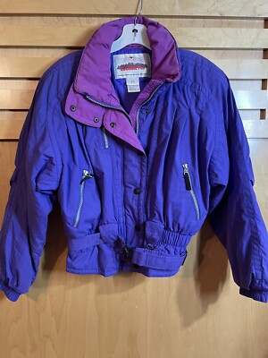 Obermeyer Women s Skiwear Jackets Sz 10 Full Zip Snaps Belt Pockets Purple