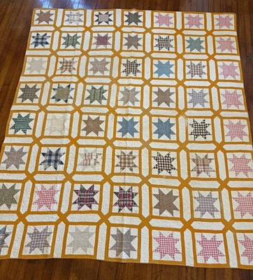 Vintage Handmade Patchwork Star Quilt Feed Sack Multicolor 64x78