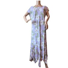 Vintage Kaua’iana Hawaiian Maxi Dress XL Tropical Floral Rayon Handkerchief Hem