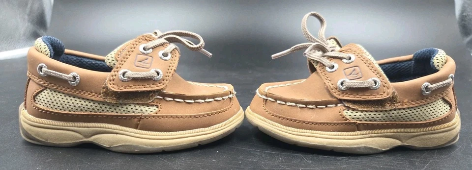 Zapatos de bebé SPERRY Top Siders mocasines de cuero marrón talla 6 Foto 3 de 4