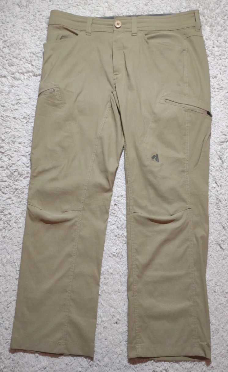 Eddie Bauer First Ascent Pants Mens 34x30 Biege Cargo Zip Pockets Hiking Outdoor