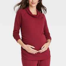Isabel by Ingrid Isabel Red Pullover Maternity Sweatshirt Womens S Cowl Neck