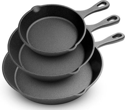 Pre-Seasoned Cast Iron Skillets - 3 Pieces Cast Iron Cookware Set W/Drip Spout a