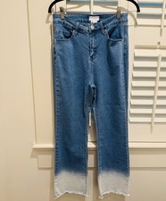 Mudpie Women’s Jeans M Lottie Flare Blue Ombre Fringe Hem Denim  Stretch 27x26