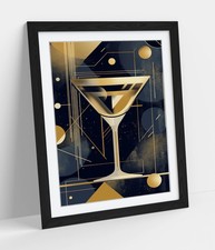 CLASSY ART DECO MARTINI GLASS-FRAMED WALL ART POSTER PAPER PRINT
