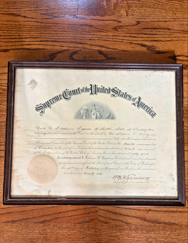 COOL! Antique 1926 U.S. Supreme Court Certificate