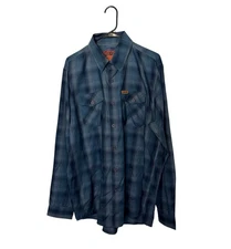 Dixxon Shirt Mens Large Blue Gray Orange Plaid Sea Mist Bamboo Long Sleeve NWOT