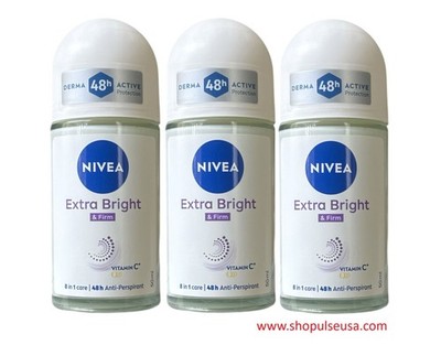 NIVEA Extra Bright & Firm Roll On 50ml (3 Pack) | Vitamin C + Q10 | 48h Protecti