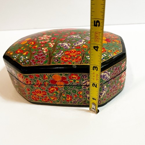 Kaschmir Pappmaché Schmuckkästchen Indien Handarbeit Lack Floral Samt gefüttert - Bild 13 von 13
