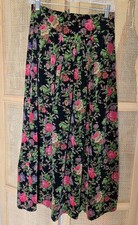 Vintage Herman Geist Japan Cotton Velvet Pleated Skirt Black Floral Boho SZ 8