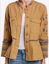 Chaqueta Militar Johnny Was Workshop Amika Caqui Peplum Bordada XL