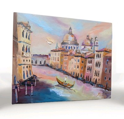 Venice Canal Oil Painting | Bernhard Gerner | 24x30 cm Wood Panel   Gondolier