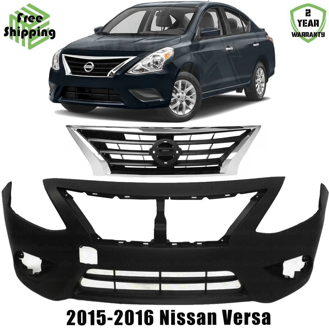 Front Bumper Cover Fascia & Grille Assembly Kit For 2015-2016 Nissan Versa