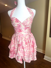 Fashion Nova Pink Ivory Floral Halter Sweetheart Romper XS NWT