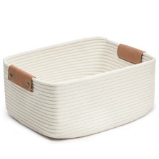 White Woven Basket Baby Gift Basket for Toys, Towels, Books, Rope Storage Bas...