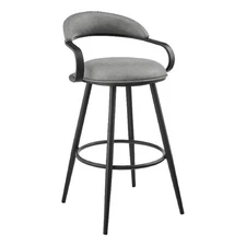Gargy Swivel Barstool Chair with Floating Back- Black- Gray Faux Leather