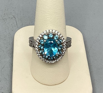 STS Chuck Clemency Sterlingsilber Blau & Weiß Topas Ring-Größe 8