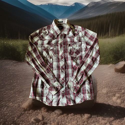 Pearl Snap Various Artists Cranberry Red And White Plaid Long Sleeve Button Down