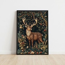 Floral Stag Woodland Art Print Travel Poster Wall Art Print Holiday Gift