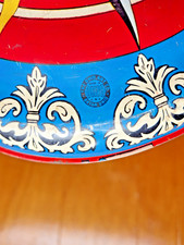 Vintage 1950's Ohio Art USA Tin Spinning Top Toy Red Wood Handle Workin 9  