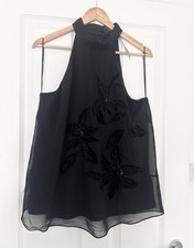 New Lipsy Black Floral Beaded Halter Top 16 Y2K Style Sequin Applique Occasion