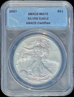2007 American Silver Eagle ANACS MS70 - Read -  Spotted Silver Special