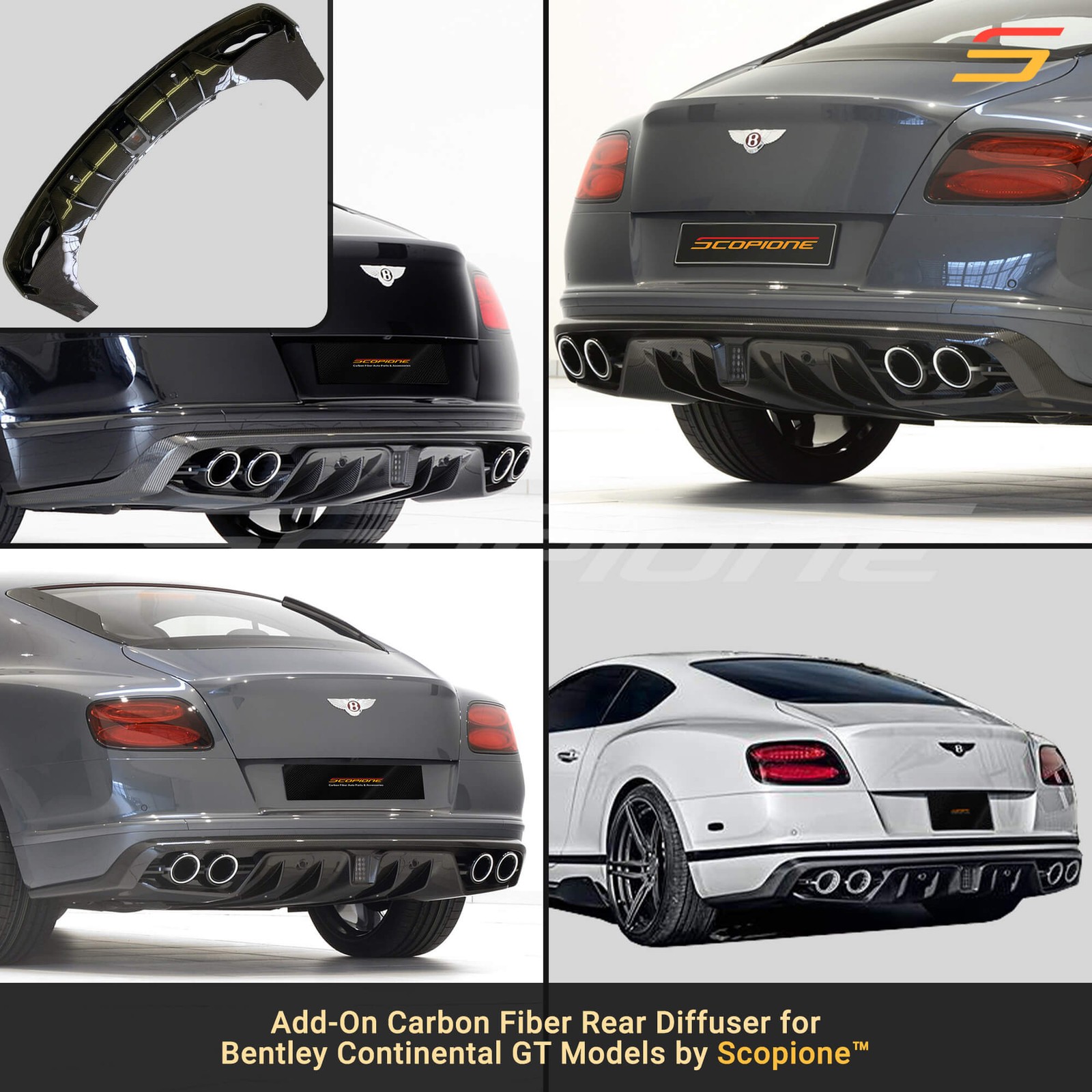 Scopione Carbon Fiber Rear Bumper Diffuser for Bentley 16-18 Continental GT V8 S