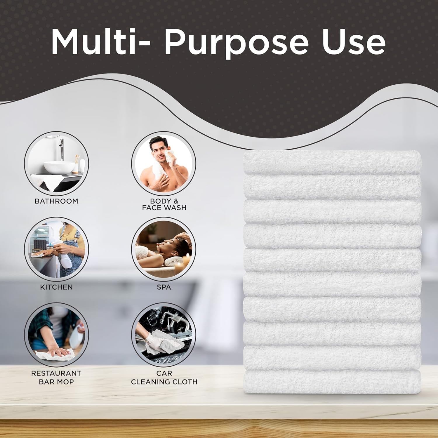 DecorRack 10 Pack 100% Cotton Wash Cloth, Luxurious Soft, 12 x 10 Pack, White 