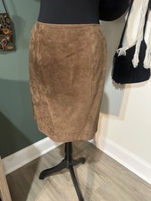Vintage Sonoma Genuine Suede Leather Skirt Brown Lined Midi Knee Length Size 6