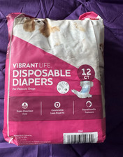 Vibrant Life Pink Disposable Female Dog Diapers Size S 12 Count