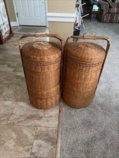5 Tier Chinese Wedding Basket Wicker & Bamboo 31" Tall Stackable VERY NEAT