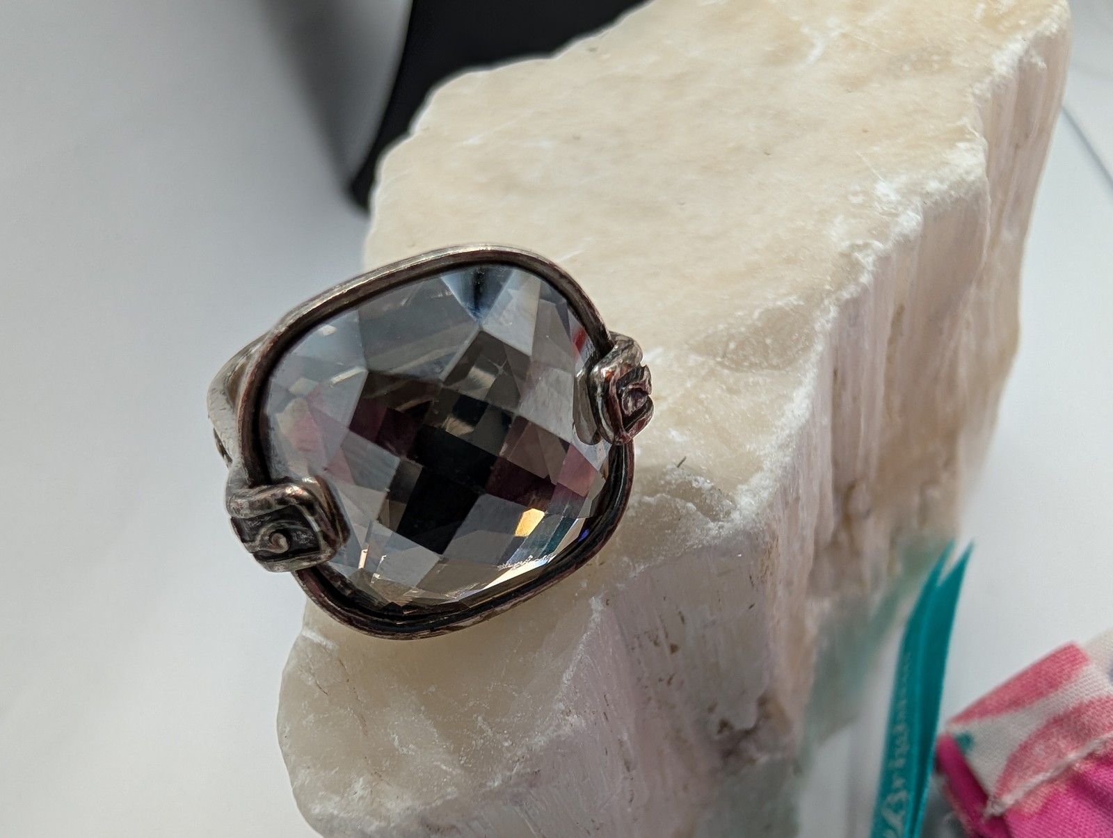 Brighton Silver Tone Scroll Statement Ring Smoky … - image 10