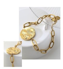 18k Gold Plated Sun Moon Star Pendant Antique Link Women Necklace Bracelet Set