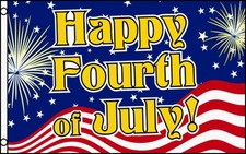 HAPPY FOURTH OF JULY PATRIOTIC POLY 3' X 5' FLAG