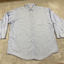 Brooks Brothers Shirt Mens 17.5 34 Blue Plaid Madison Non Iron Cotton Dress Work