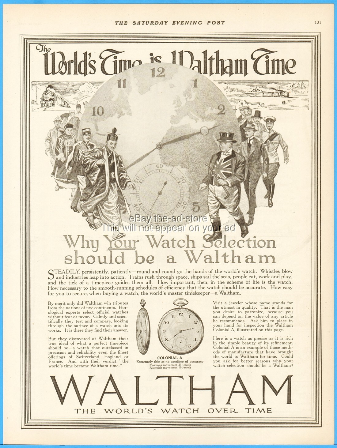 1918 Waltham Colonial A Model Pocket Watch Vintage Magazine Ad