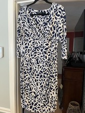 Lauren Ralph Lauren Blue White Geometric Faux Wrap Side Ruching Dress Sz 16