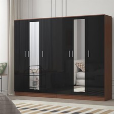 REFLECT 3 Door Mirror + 3 Mirror Door Wardrobe Bundle - Black/Walnut