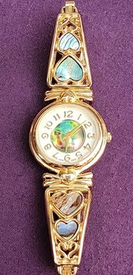 Nice Ladies Quartz  Watch Gold Color W/Abalone Stones New Battery Tested Works