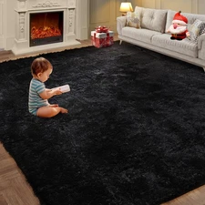 Super Soft Area Rugs for Living Room 5x7 Black, Fluffy Furry Shaggy Fuzzy Are...