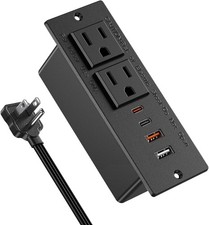 Recessed Power Strip with 30W USB C,Ultra Thin Flat Plug 6FT Cord, Black