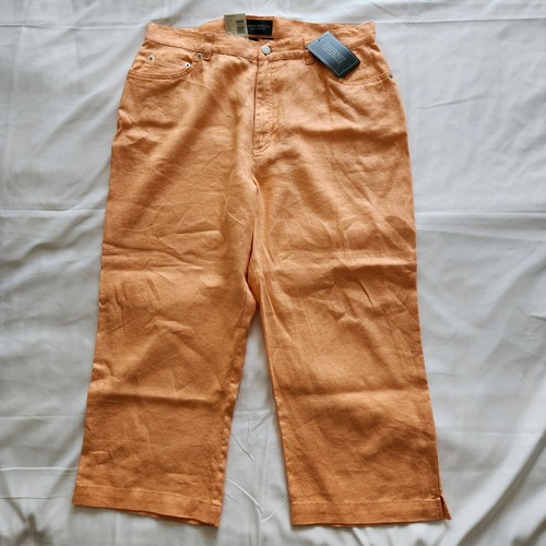 Lauren Jeans Co Jeans Women's 12 Orange Capri 100% Linen Pants Mid-Calf NWT