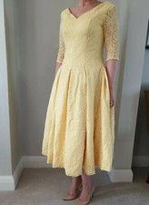 New Light In The Box Yellow Tea Length Lace Sleeve 1950's Flared Dress. Size 10