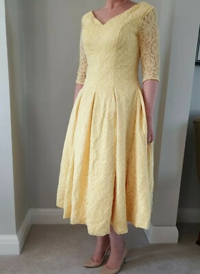 New Light In The Box Yellow Tea Length Lace Sleeve 1950's Flared Dress. Size 10 | eBay New Light In The Box Yellow Tea Length Lace Sleeve 1950's Flared Dress. Size 10 | eBay
