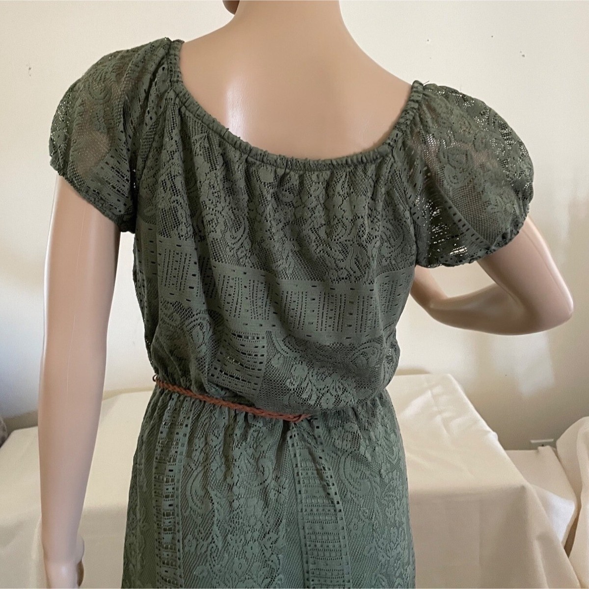 As U Wish Womens Green Lace Maxi Dress Sz S Suede Tie Belt Short Sleeves | eBay As U Wish Womens Green Lace Maxi Dress Sz S Suede Tie Belt Short Sleeves | eBay