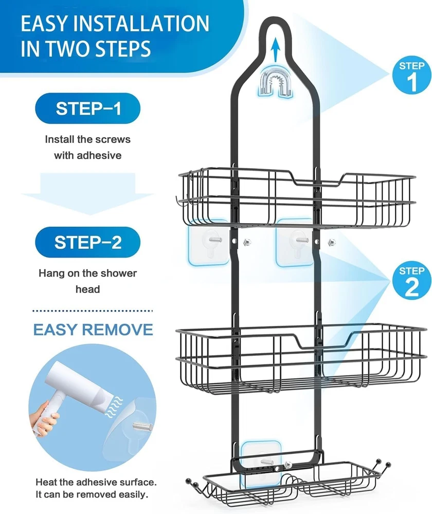 shower caddy over shower head 3 tier rustproof hanging shower organizer with