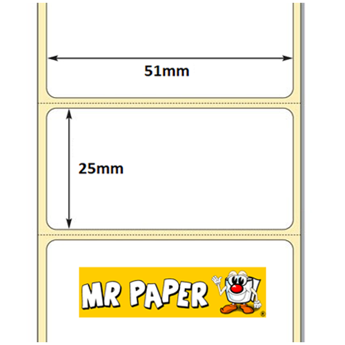 51mm x 25mm Direct Thermal Labels - 2,000 per Roll - 38mm Core - Zebra
